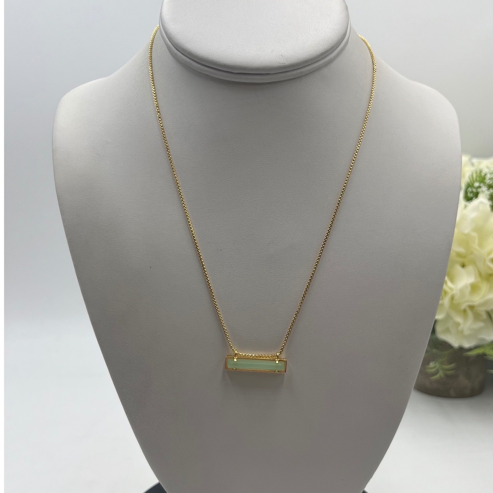 Kendra Scott Leanor Gold Plated Light Green Chalcedony Bar‎ Chain Necklace
